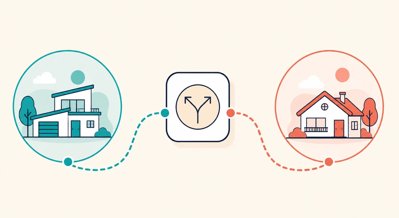 Ilustração de uma decisão em formulário que divide o atendimento entre dois caminhos imobiliários
